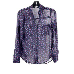 Express Long Sleeve Sheer Bird Floral Print Blouse Top Portofino Shirt Size XS